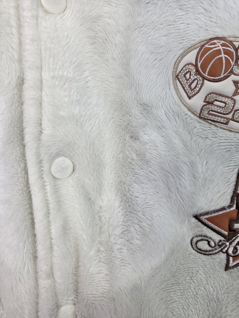 Raw Blue Classics Varsity Jacket 2XL Faux Fur Sherpa Bomber Y2K Basketball Patch - Picture 11 of 13